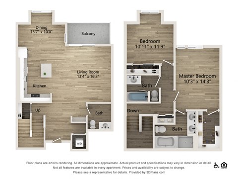 Floor plan for 2 beds, 2 baths, 1893 sqft